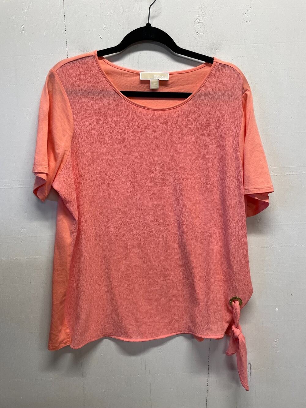 Michael Kors Women's Coral Pink Blouse W/ Side-Tie Hem Detail Size 1X Plus size